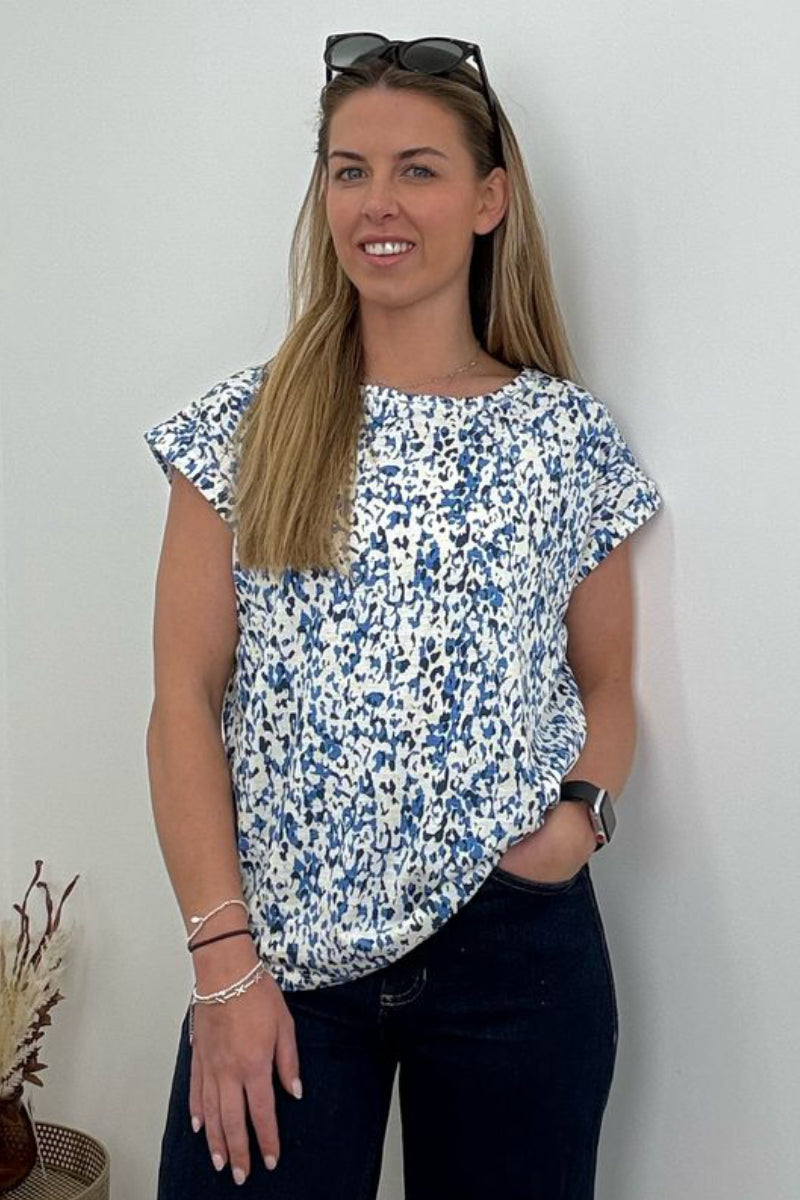 Ex M&CO Blue Splash Print Top