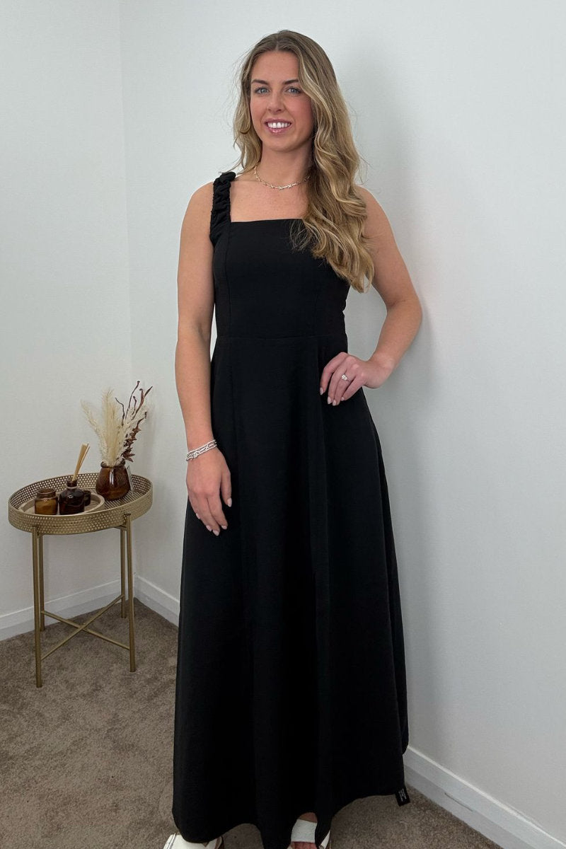 Luna Lace-Back Maxi Dress in Black