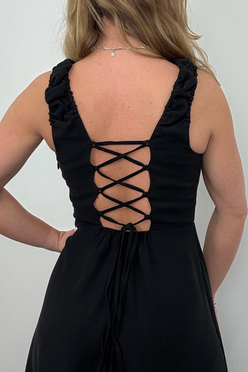 Luna Lace-Back Maxi Dress in Black