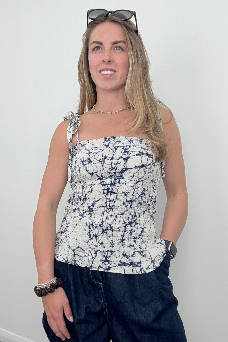 Oasis Shirred Bandeau Tie Shoulder Top