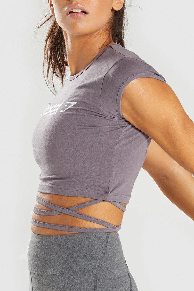 Gymshark Ribbon Capped Sleeve Crop Top Slate Lavender