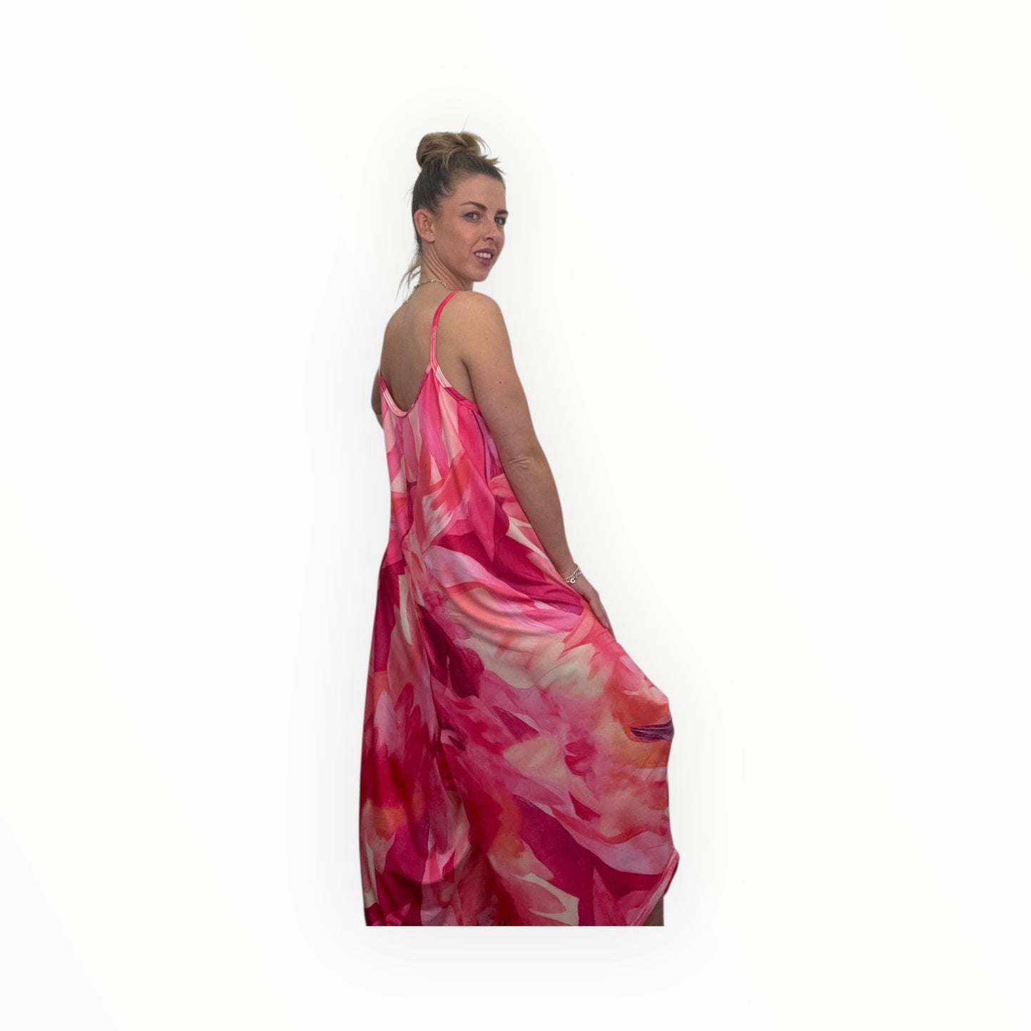 Pink Orange Floral Strappy Jumpsuit