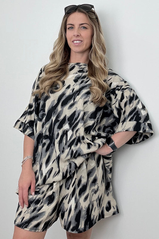 Grey & Cream Animal Print Top