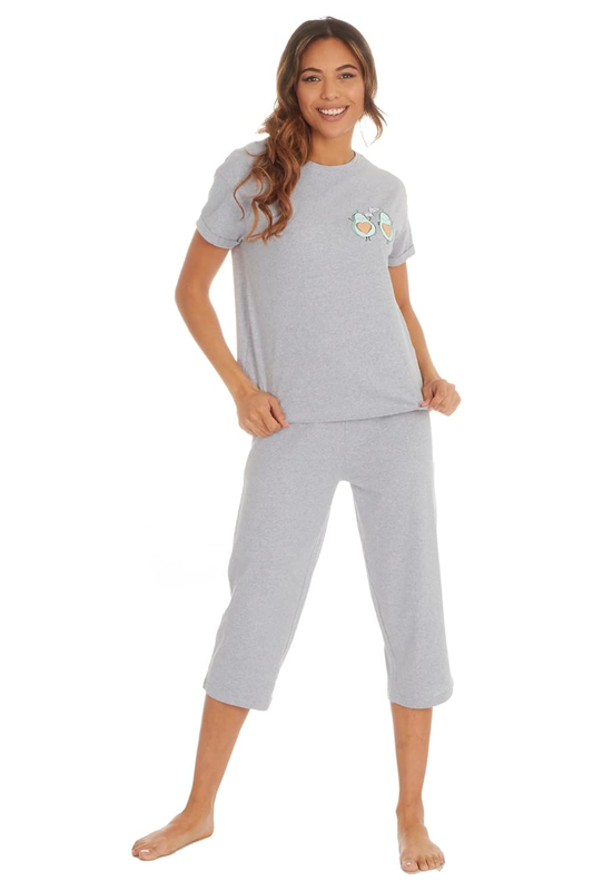 Ladies Jersey Cotton Short Sleeve Cropped Pyjamas Avocado