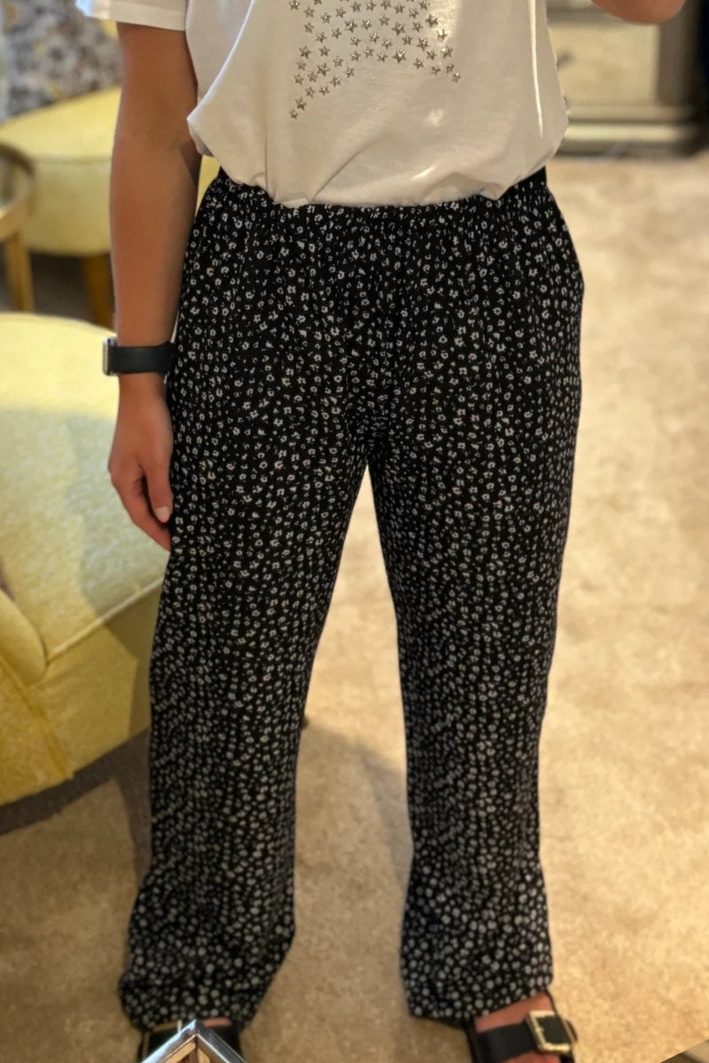 Ladies Black & White Flower Trousers
