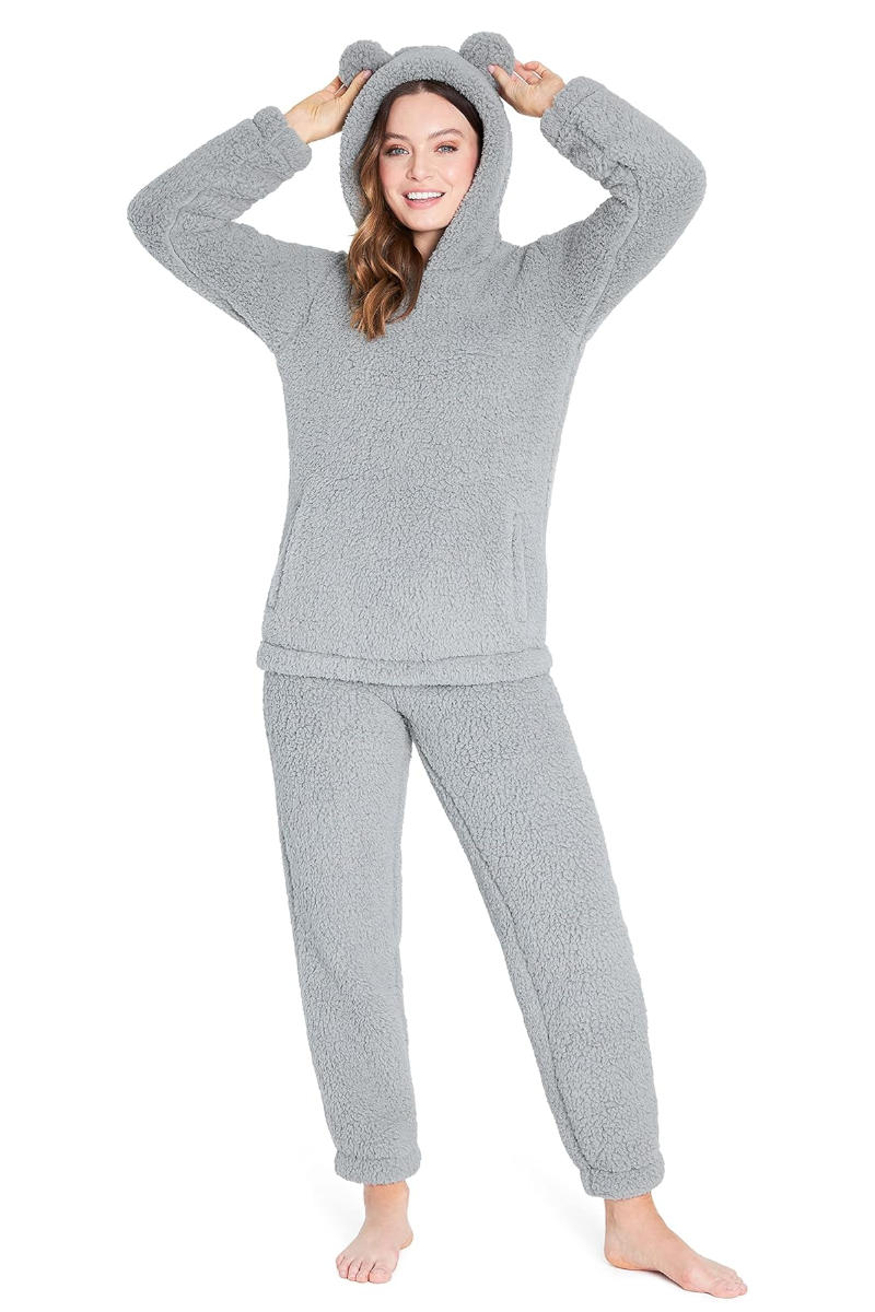 Ladies CityComfort 2-Piece Teddy Fleece Pyjama Set Grey