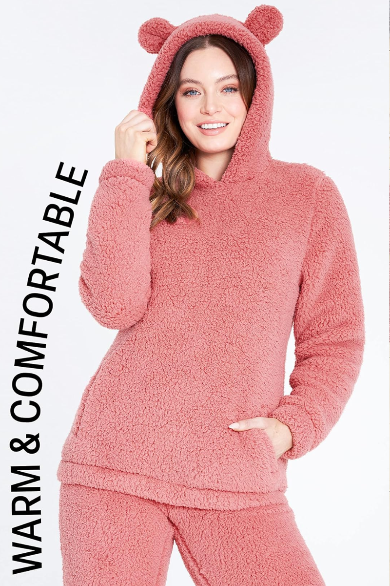 Ladies CityComfort 2-Piece Teddy Fleece Pyjama Set Dusky Pink