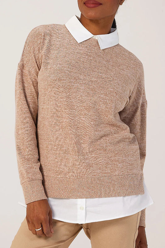 Ex Denim & Co. Jumper & Shirt 2 in 1 in Beige