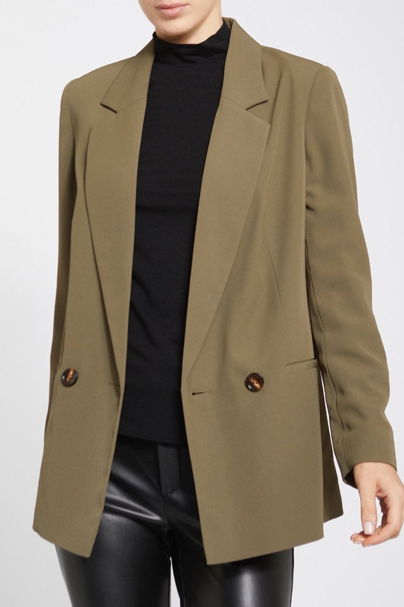 Famous Store Double-Breasted Blazer Olive