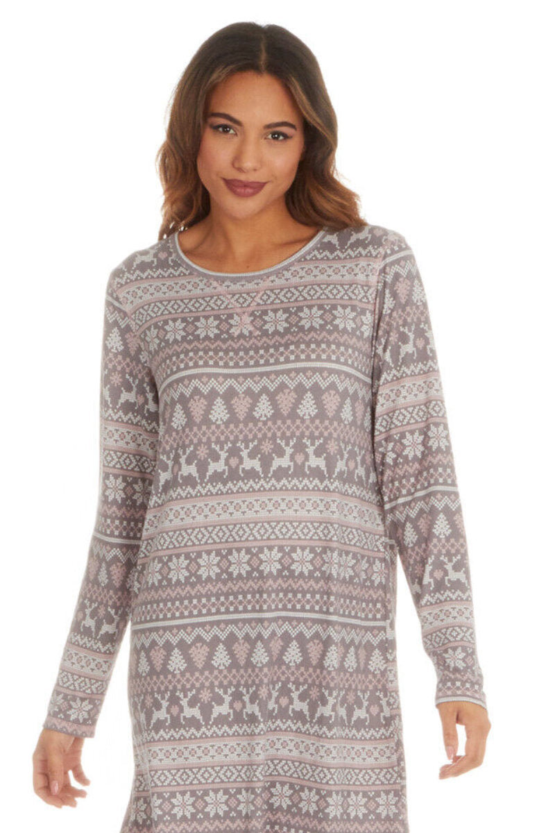 Ladies Grey Dear Fairisle Sleepshirt