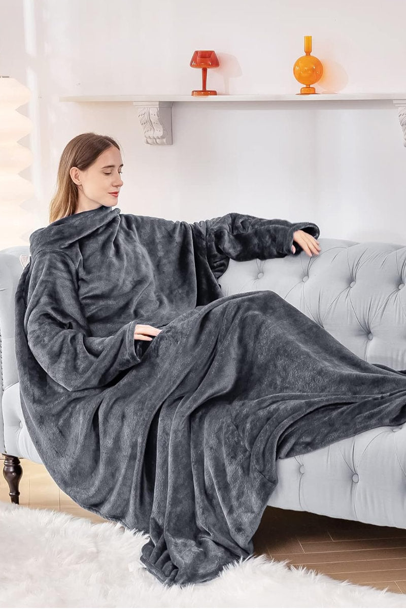 Warming Fleece Wearable Snuggle Blanket with Sleeves