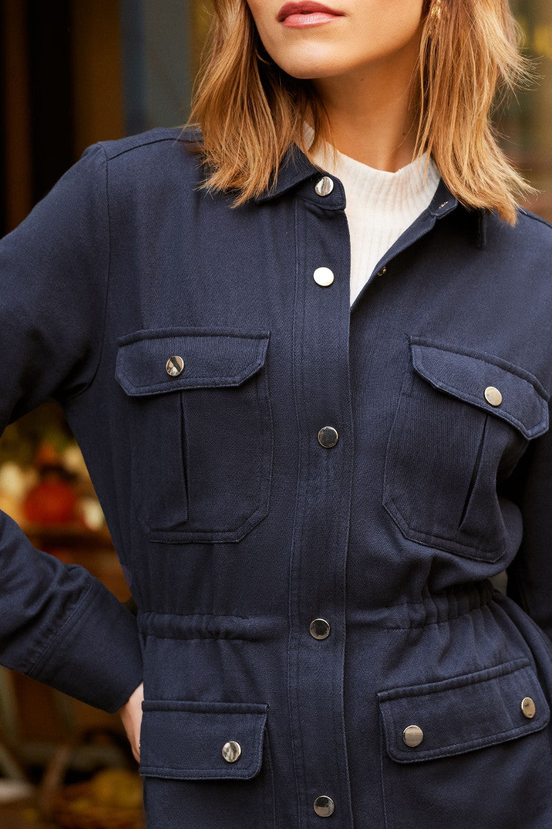 Ex Lipsy Navy Blue Utility Pocket Button Through Jacket