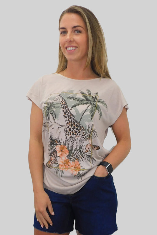 Ladies Exotic Giraffe Safari Print Tee