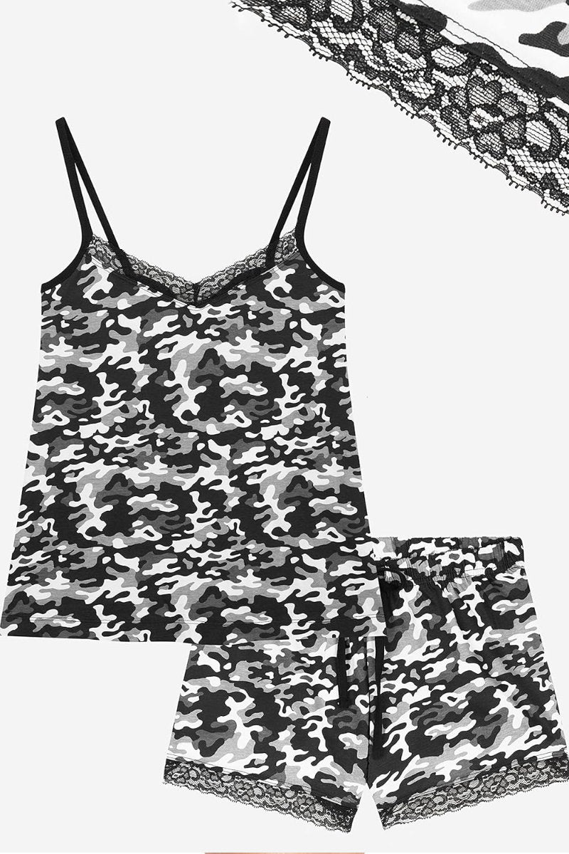 Ladies Grey Camo 2 Piece Pyjama Set