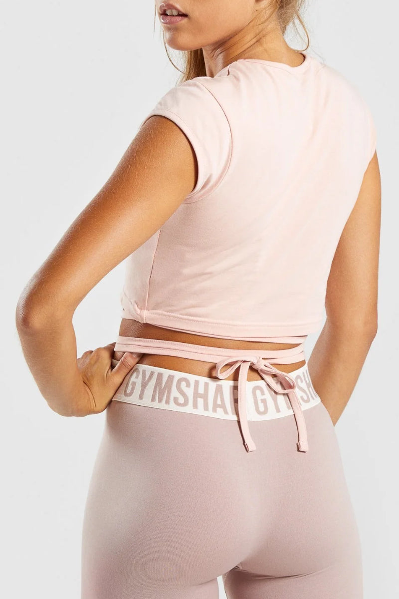 Gymshark Ribbon Capped Sleeve Crop Top Blush Nude