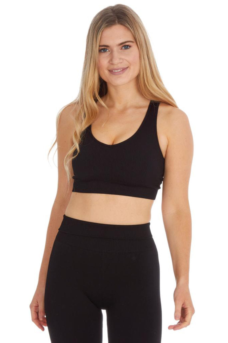 Ladies Seamless Black Gym Top