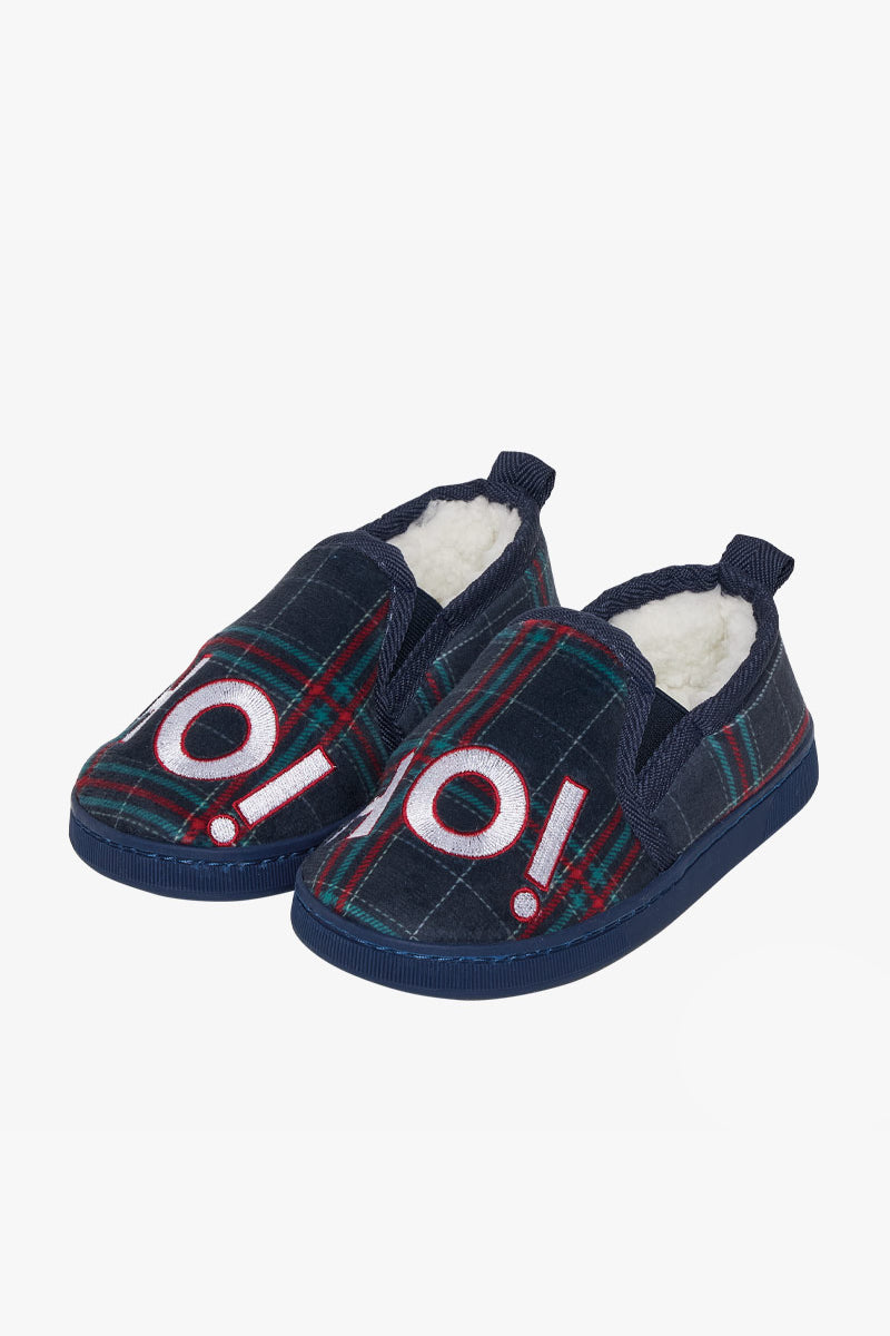 Kids HO HO Christmas Check Slippers