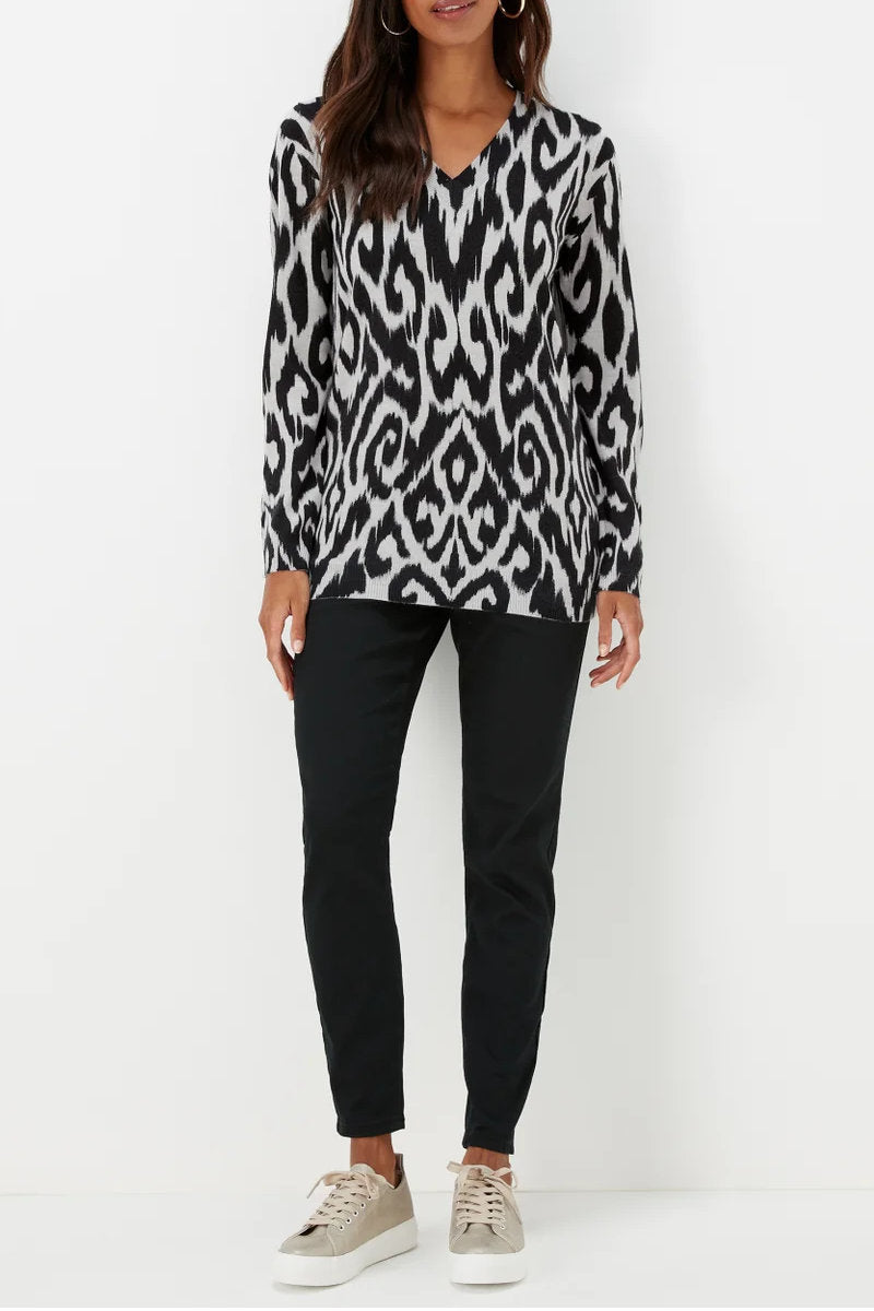 Famous Store Grey Ikat Print Soft Touch Jumper