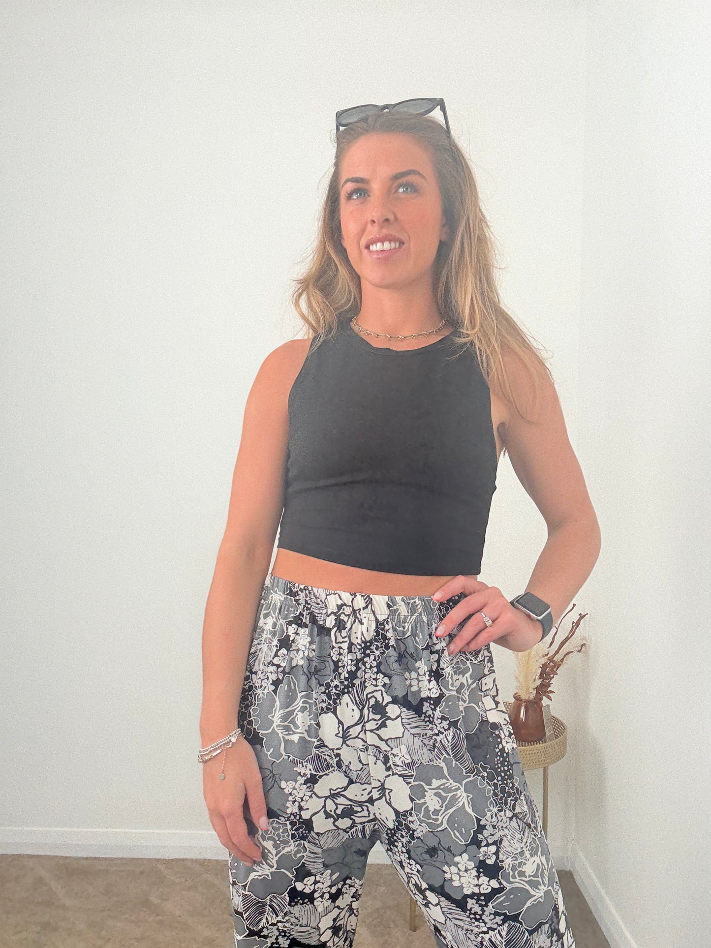 Black Floral Wide Leg Trousers
