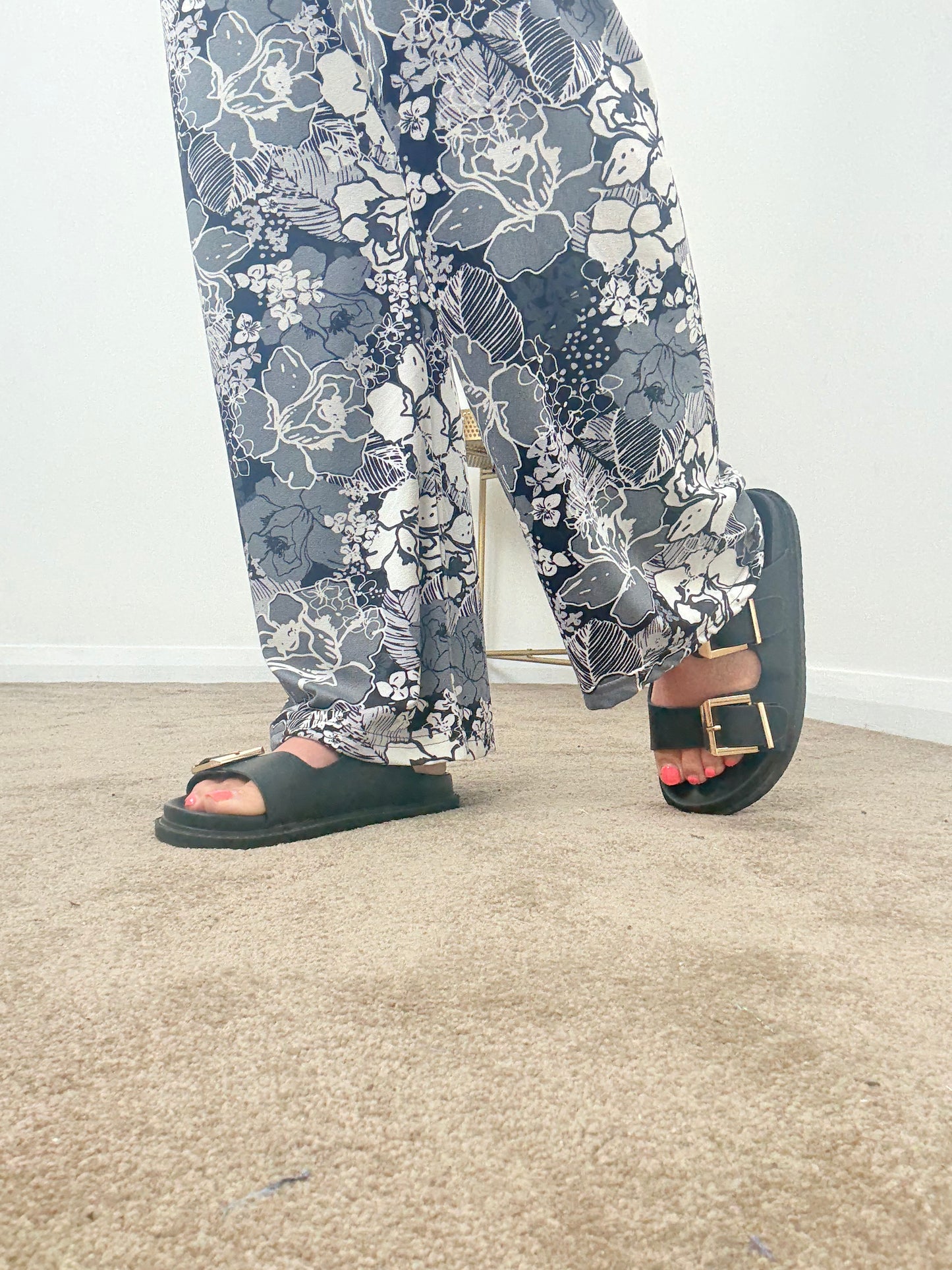 Black Floral Wide Leg Trousers