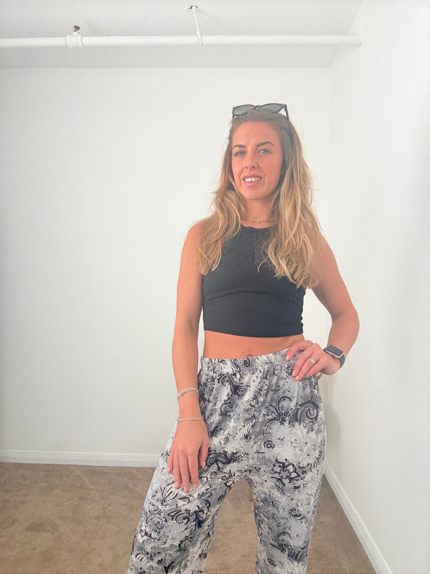 Black &Grey  Paisley Wide Leg Trousers