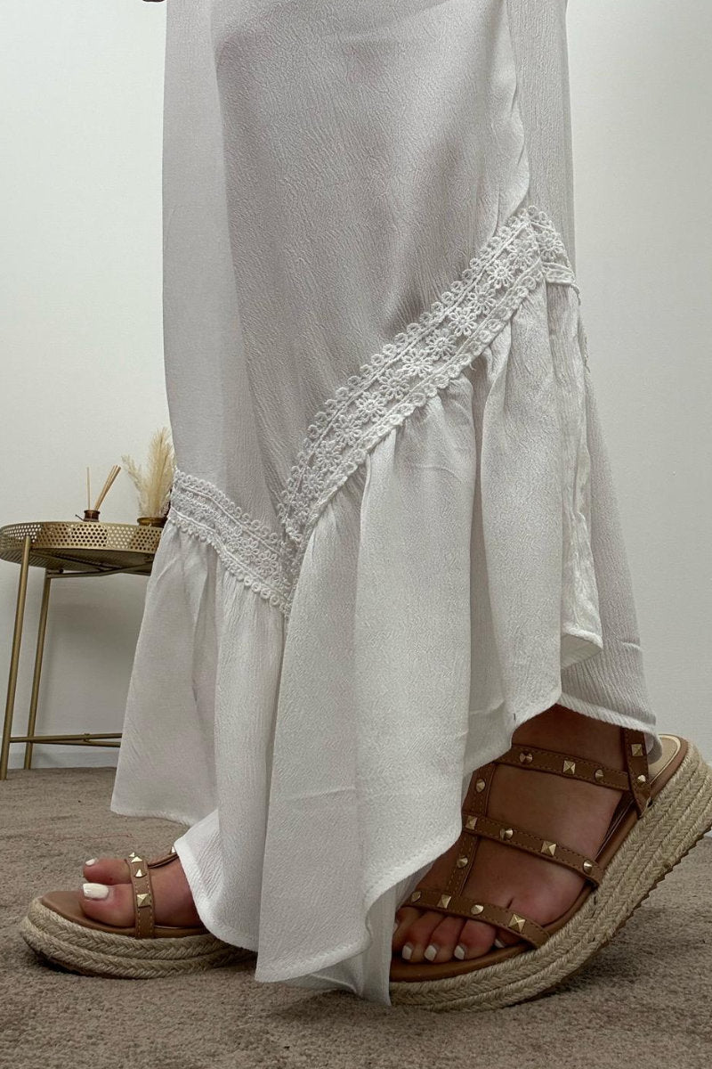 White Strapless Wide Leg Jumpsuit