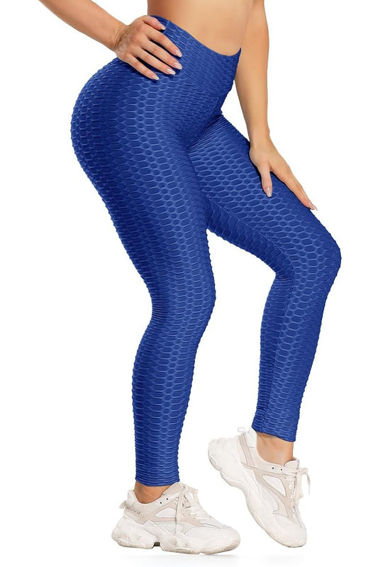 Waffle Texture Bubble High Waist Gym "TikTok" Leggings Royal Blue