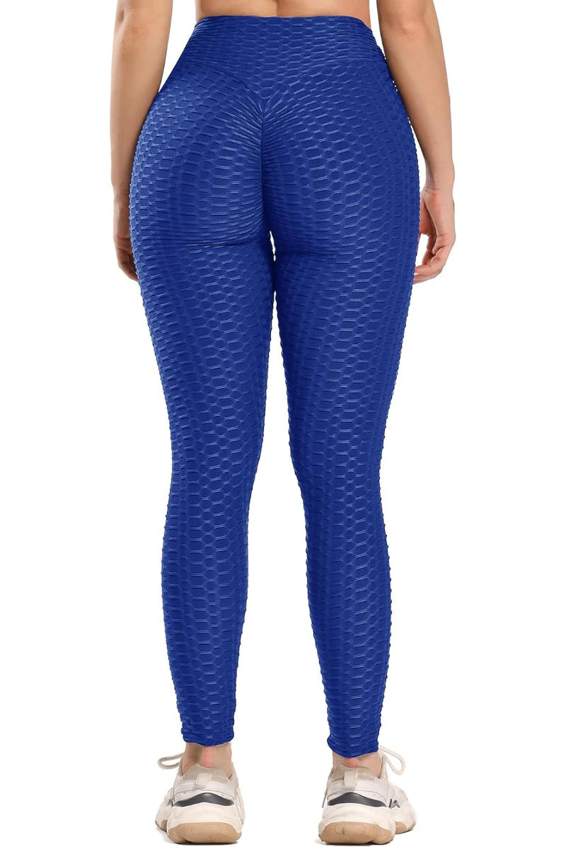 Waffle Texture Bubble High Waist Gym "TikTok" Leggings Royal Blue