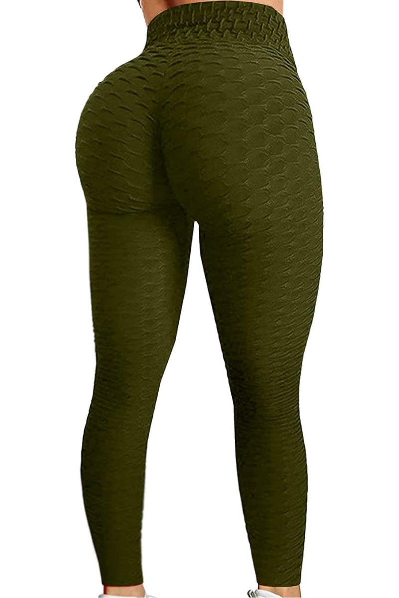 Waffle Texture Bubble High Waist Gym "TikTok" Leggings Dark Olive