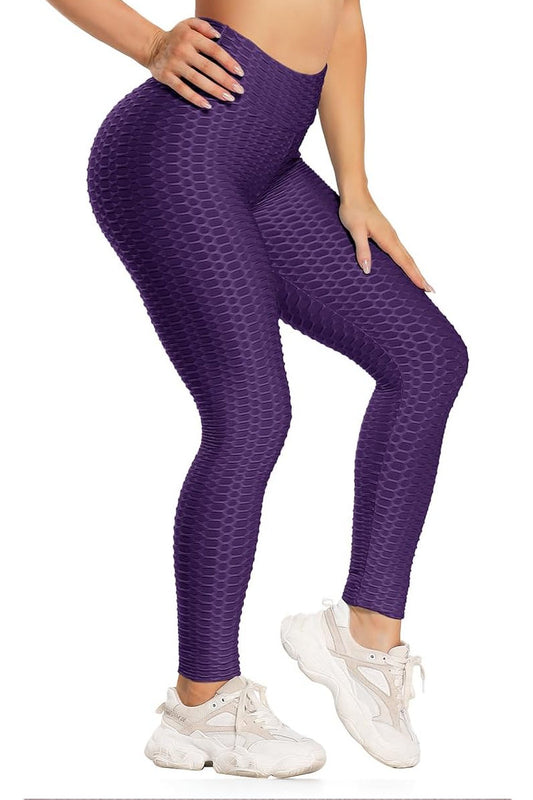 Waffle Texture Bubble High Waist Gym "TikTok" Leggings Purple