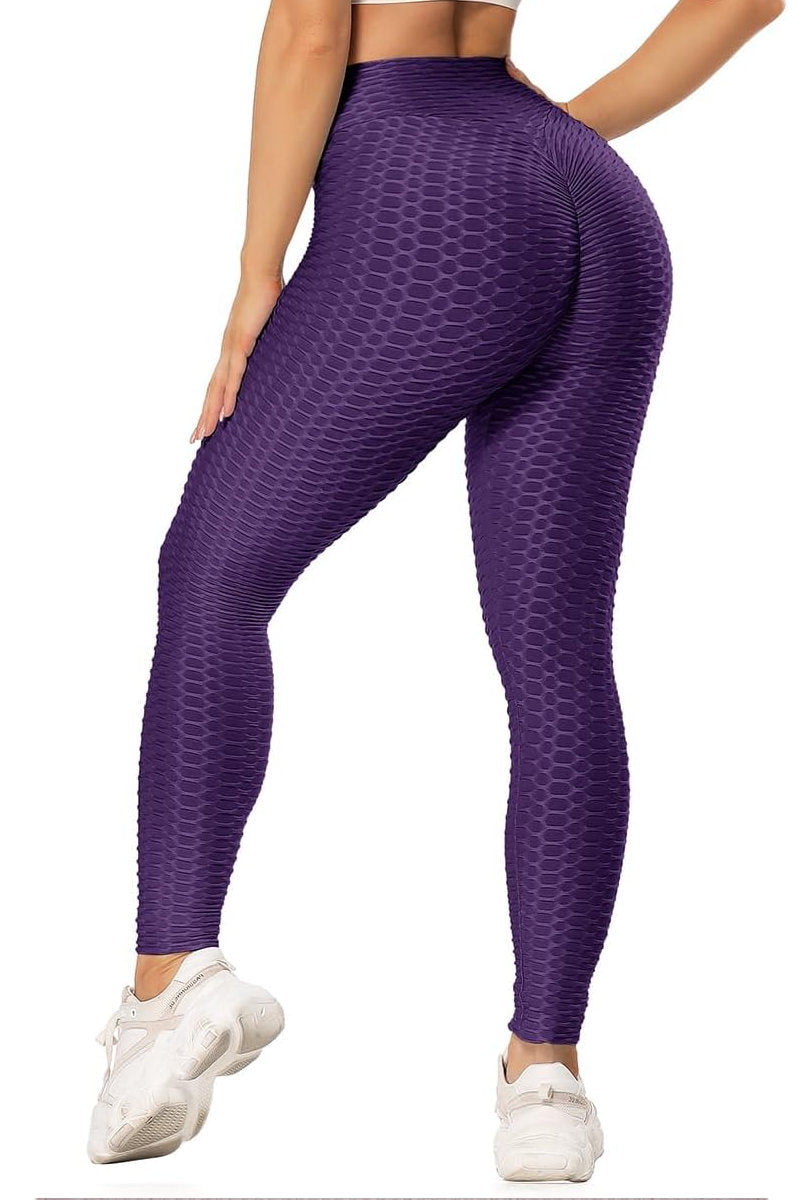 Waffle Texture Bubble High Waist Gym "TikTok" Leggings Purple