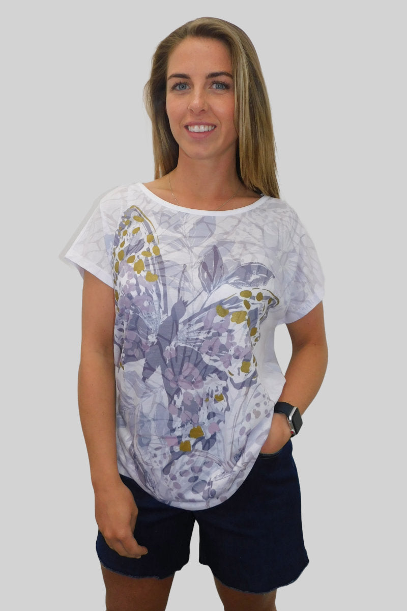 Ladies Butterfly Tee with Gold Accents