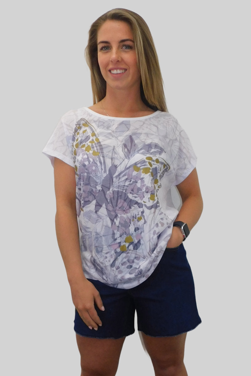 Ladies Butterfly Tee with Gold Accents