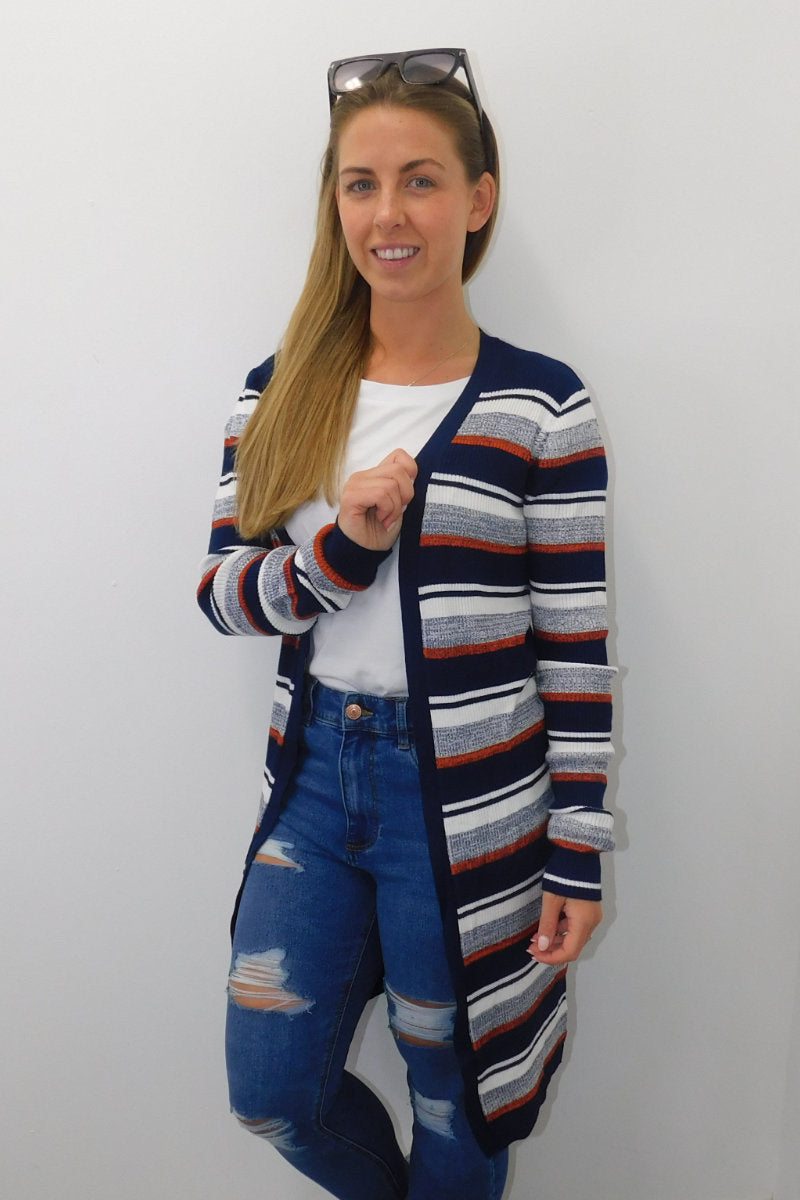 Ex-Matalan Navy Striped Cardigan