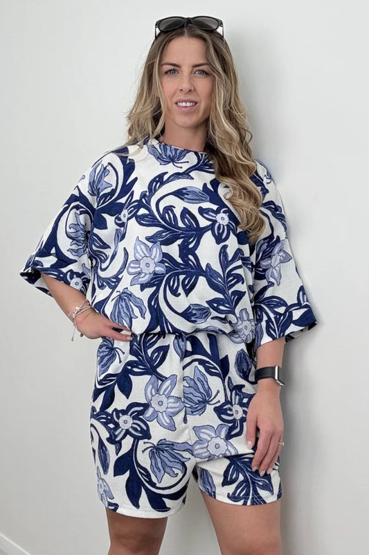 Blue & White Printed Top
