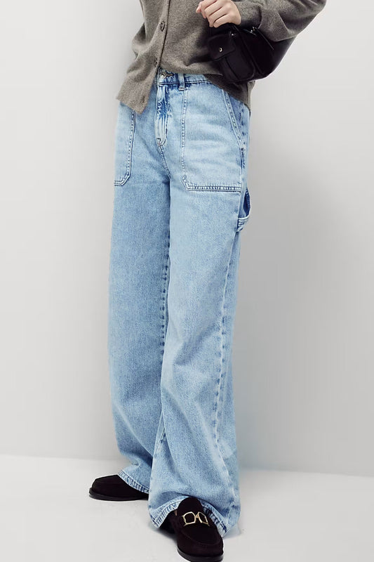 Ex M&S Relaxed High Waisted Carpenter Wide Leg Jeans