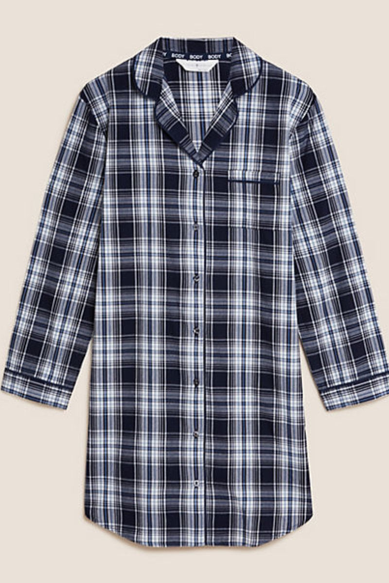 Famous Store Checked Pure Cotton Nightshirt