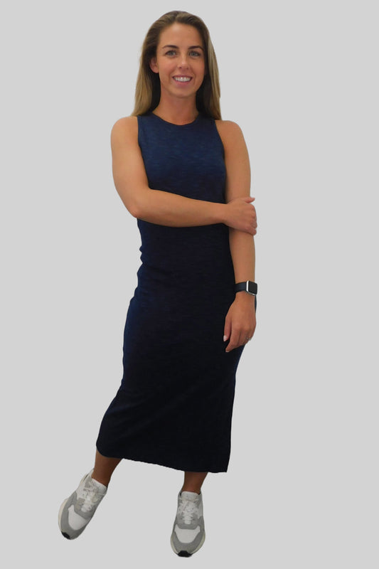 Chic Navy Figure-Hugging Dress with Side Split