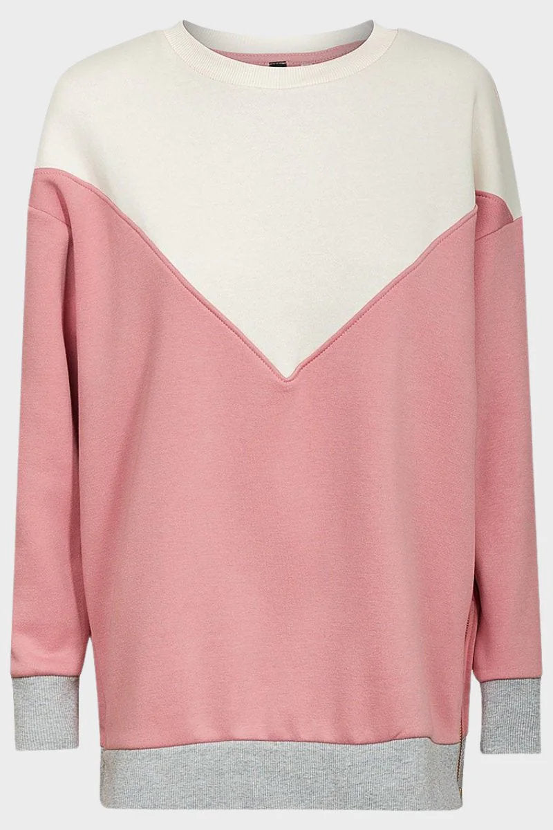 Chevron Side Zip Sweatshirt Pink & Cream