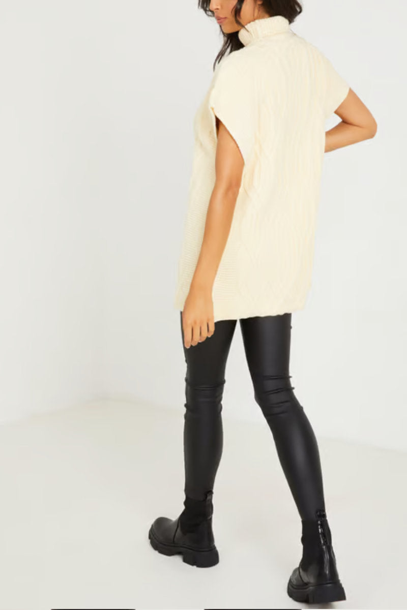 Ex Quiz Stone Tie Side Cable Knit Roll Neck Tunic