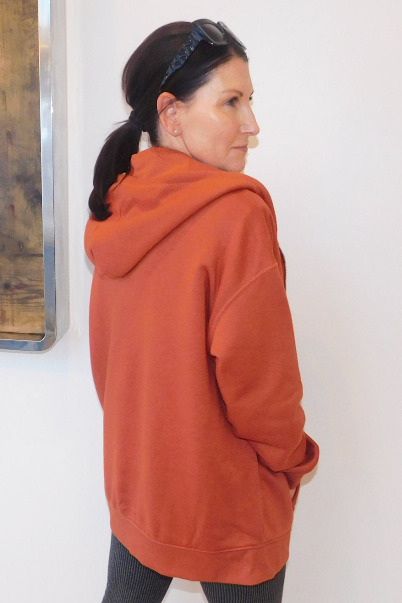 Rust Oversized Zip Front Hoodie