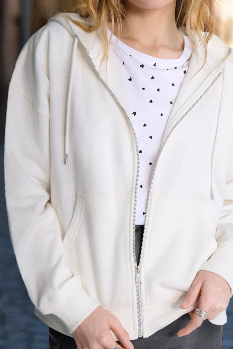 Ex-Sinsay Cream Zip Front Hoodie