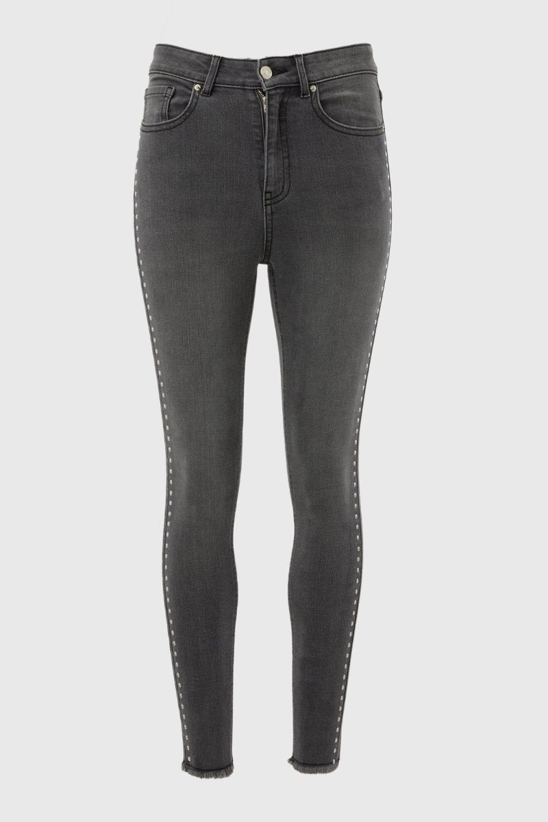 Famous Store Ladies Grey Studded Skinny Jeans
