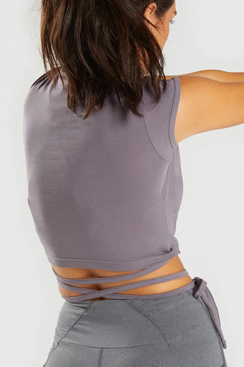 Gymshark Ribbon Capped Sleeve Crop Top Slate Lavender