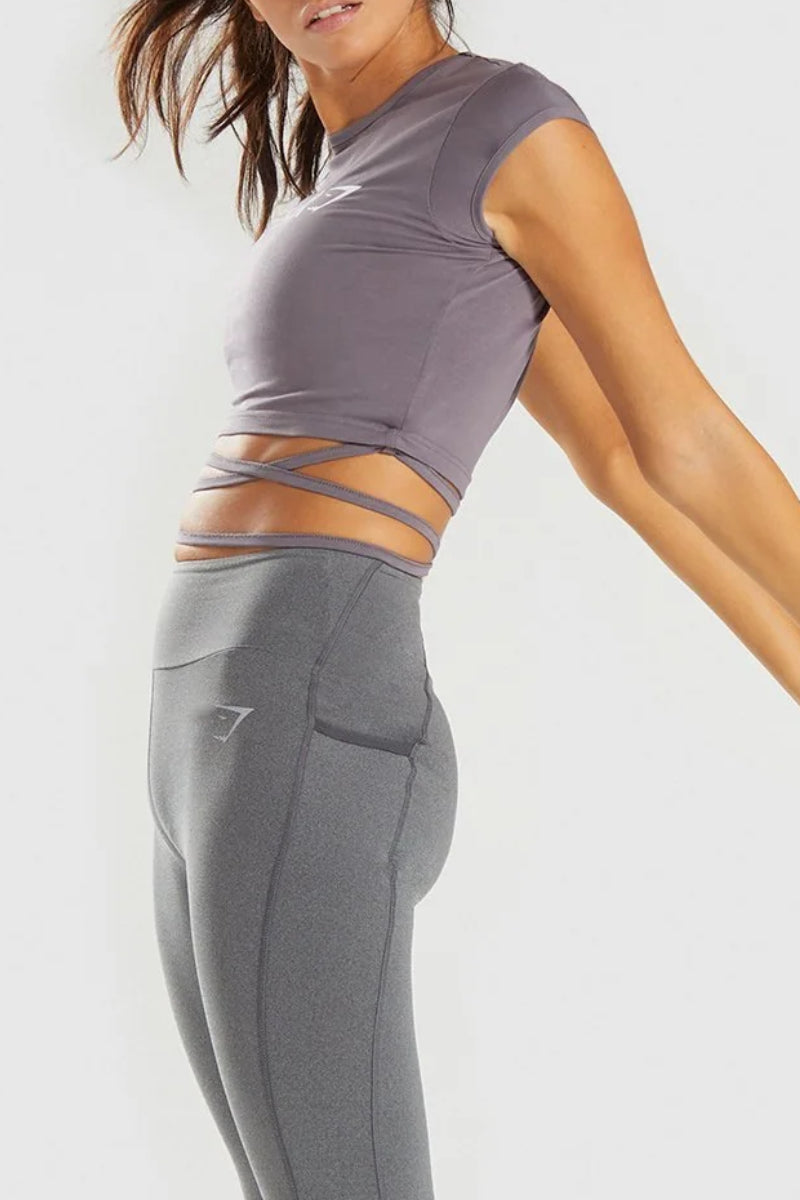 Gymshark Ribbon Capped Sleeve Crop Top Slate Lavender