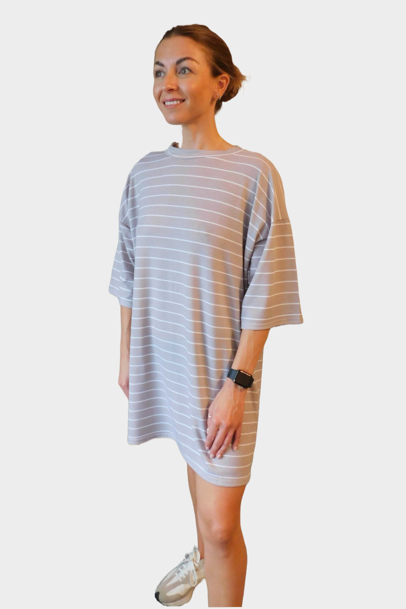 Camel Oversized Striped T-Shirt Dress