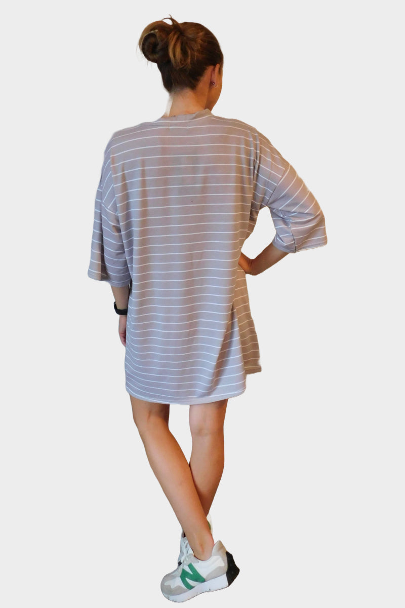 Camel Oversized Striped T-Shirt Dress