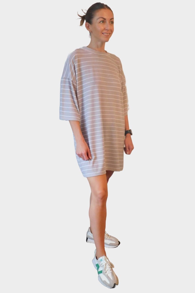 Camel Oversized Striped T-Shirt Dress