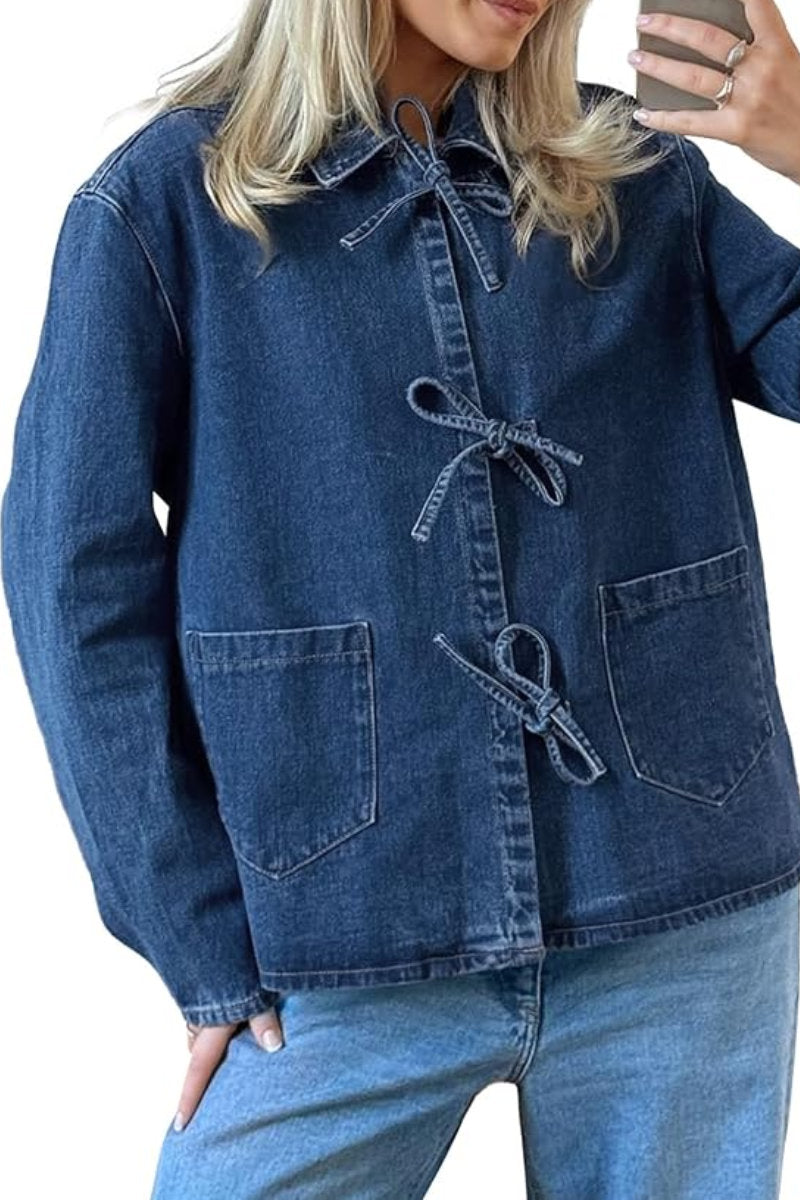 Ladies Tie Front Oversized Denim Shacket