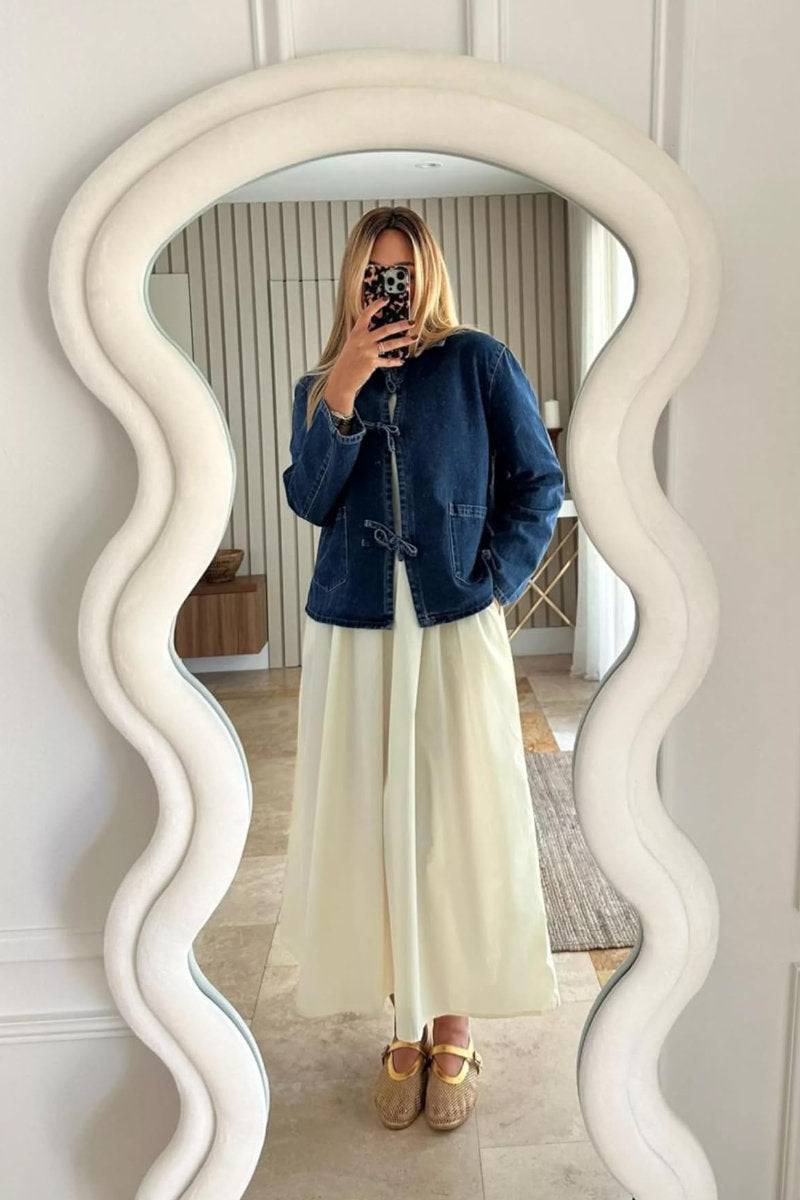 Ladies Tie Front Oversized Denim Shacket